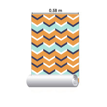 Load image into Gallery viewer, Chevron Orange Blue and White Peel &amp; Stick Wallpaper N06124
