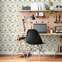 Load image into Gallery viewer, Leaves and Flowers Blue and Green Peel &amp; Stick Wallpaper N06129
