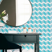 Load image into Gallery viewer, Chevron Blue and White Peel &amp; Stick Wallpaper N06138
