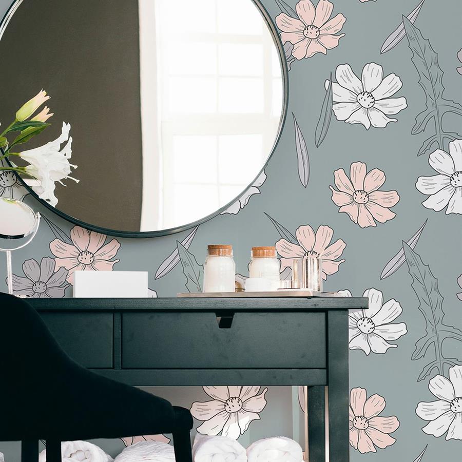 Gray Wildflowers Peel & Stick Wallpaper N06155