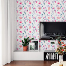 Load image into Gallery viewer, Pink Flowers and Purple Peel &amp; Stick Wallpaper N06180
