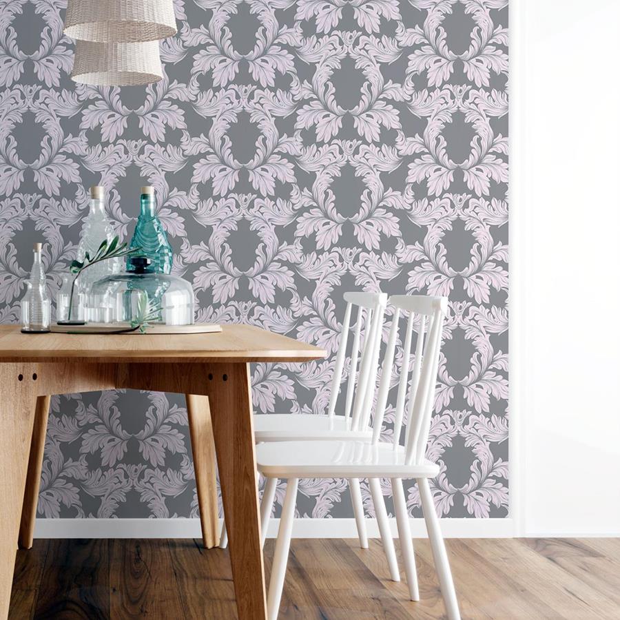 Damask Vintage Gray Peel & Stick Wallpaper N06183