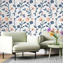 Load image into Gallery viewer, Floral Blue and Pink Peel &amp; Stick Wallpaper N06185
