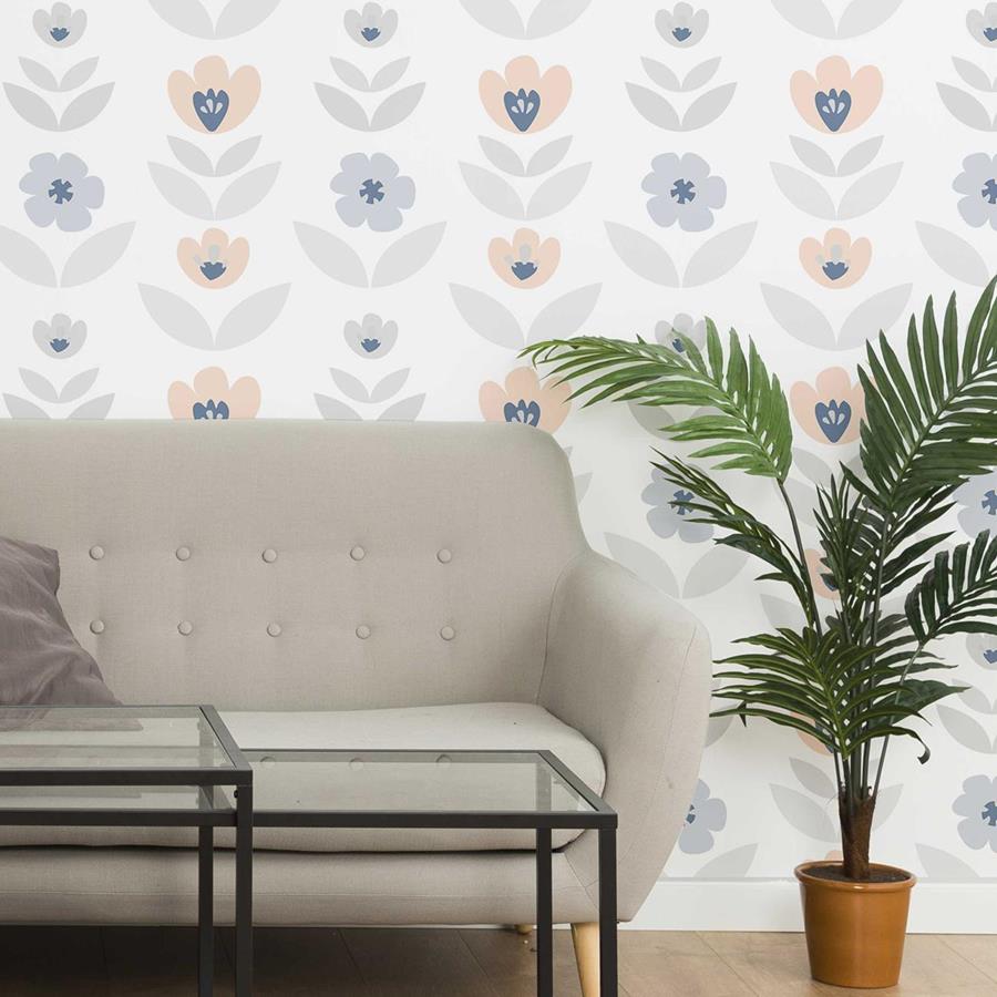 Floral Pastel Colors Blue and Pink Peel & Stick Wallpaper N06187