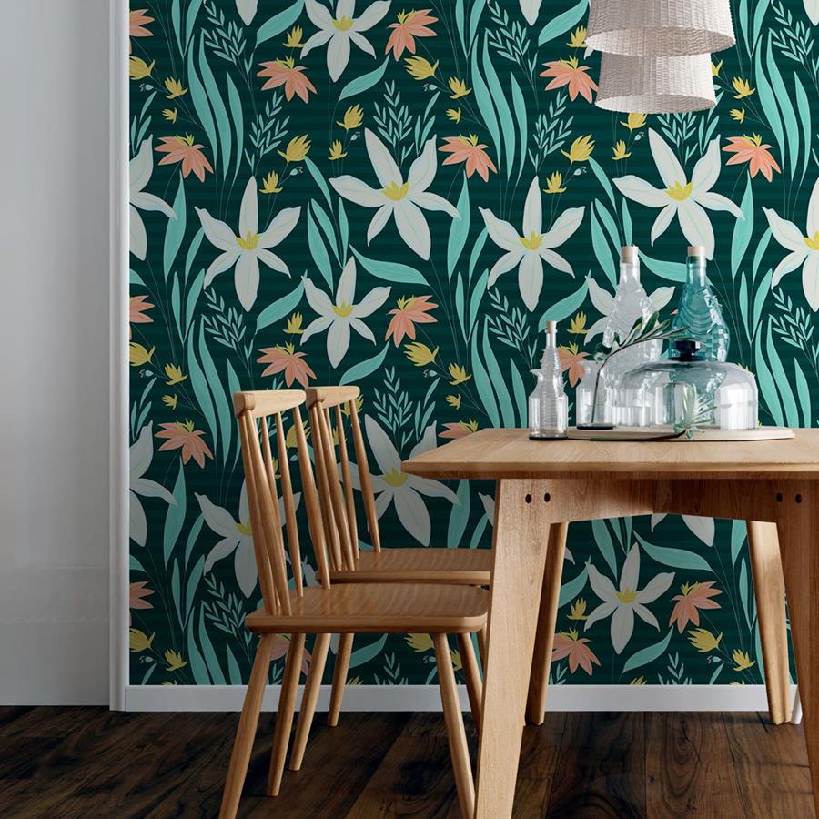 Floral Orchid Black Peel & Stick Wallpaper N06191