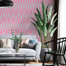 Load image into Gallery viewer, Chevron Pink and Gray Peel &amp; Stick Wallpaper N06205
