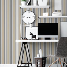 Load image into Gallery viewer, Beige and Gray Striped Peel &amp; Stick Wallpaper N06226
