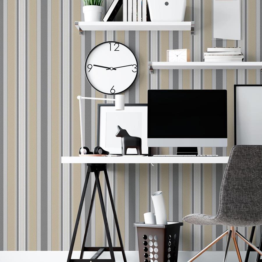 Beige and Gray Striped Peel & Stick Wallpaper N06226