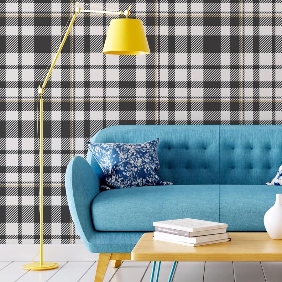 Black and White Plaid Peel & Stick Wallpaper N06230