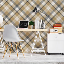 Load image into Gallery viewer, Plaid Beige Peel &amp; Stick Wallpaper N06232
