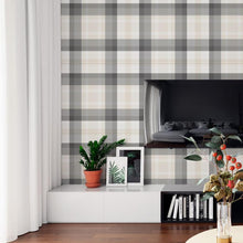 Load image into Gallery viewer, Black and Beige Plaid Peel &amp; Stick Wallpaper N06233
