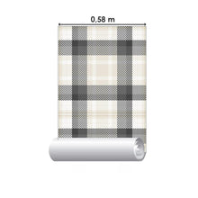 Load image into Gallery viewer, Black and Beige Plaid Peel &amp; Stick Wallpaper N06233

