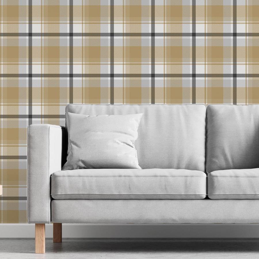 Beige and Black Plaid Peel & Stick Wallpaper N06235