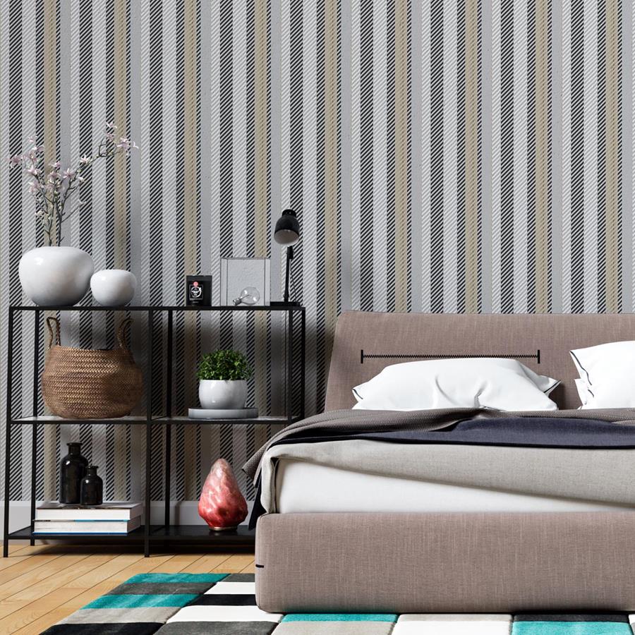 Beige Gray Striped Peel & Stick Wallpaper N06236
