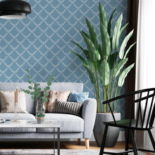 Load image into Gallery viewer, Plaid Damask Blue Peel &amp; Stick Wallpaper N06244
