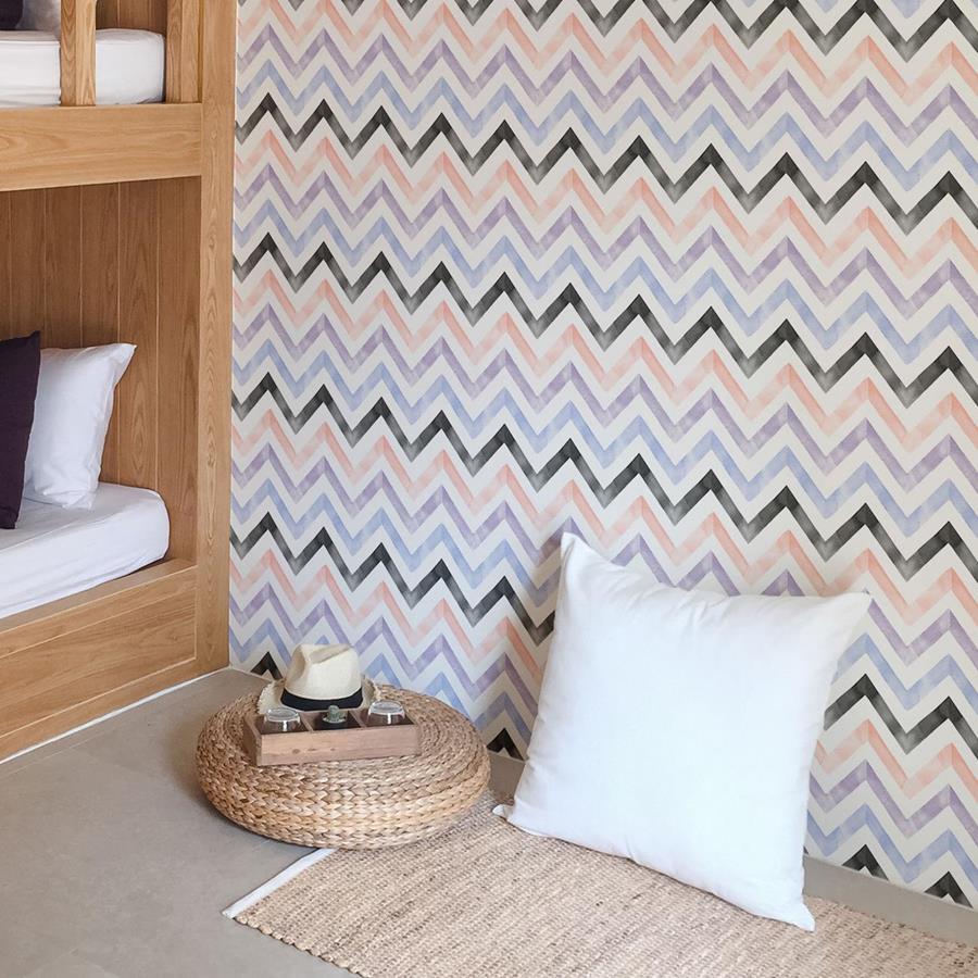 Chevron Lilás Pink and Black Peel & Stick Wallpaper N06251