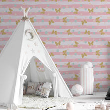 Load image into Gallery viewer, Stripes Butterflies and Polka Dot Peel &amp; Stick Wallpaper N06258
