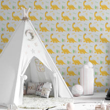 Load image into Gallery viewer, Yellow Dinosaur Peel &amp; Stick Wallpaper N06259
