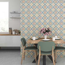 Load image into Gallery viewer, Orange and Blue Tile Retro Peel &amp; Stick Wallpaper N07002
