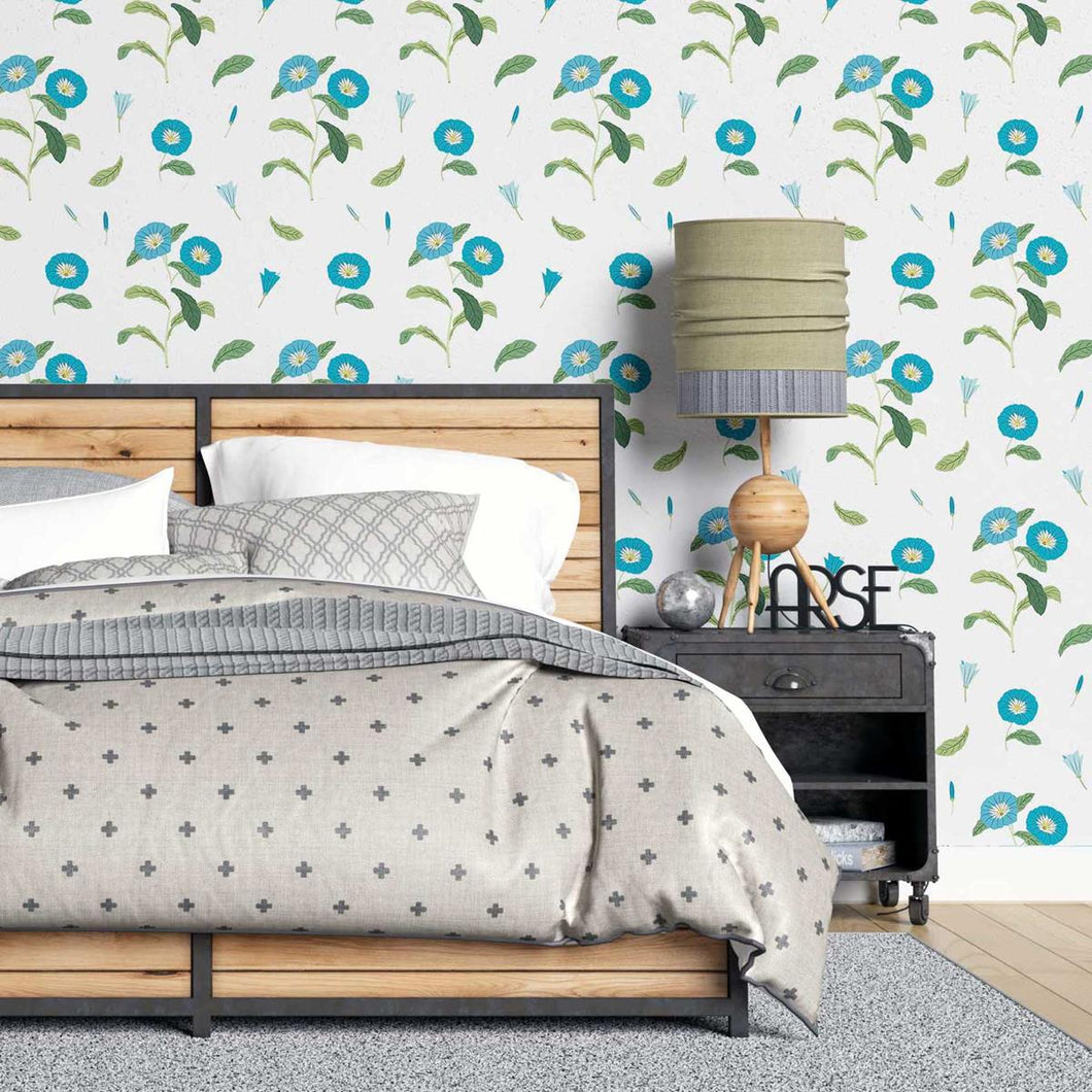 Flowers Azuis White Peel & Stick Wallpaper N07013