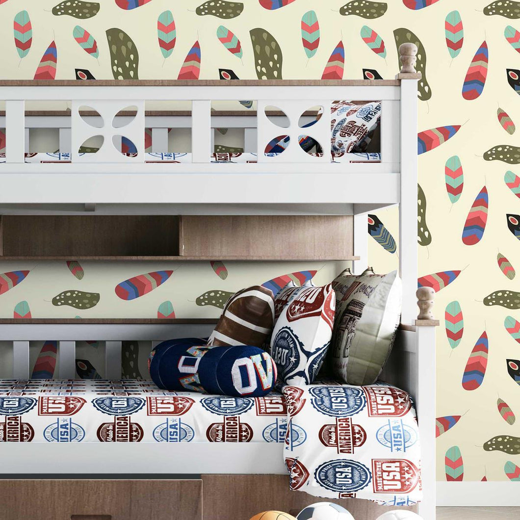 Colorful Boho Feathers Peel & Stick Wallpaper N07023