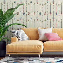 Load image into Gallery viewer, Colorful Boho Feathers Beige Peel &amp; Stick Wallpaper N07027
