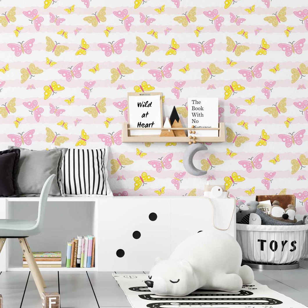 Butterflies Striped Peel & Stick Wallpaper N07038