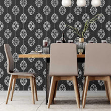 Load image into Gallery viewer, Damask in Black and White Peel &amp; Stick Wallpaper N07042
