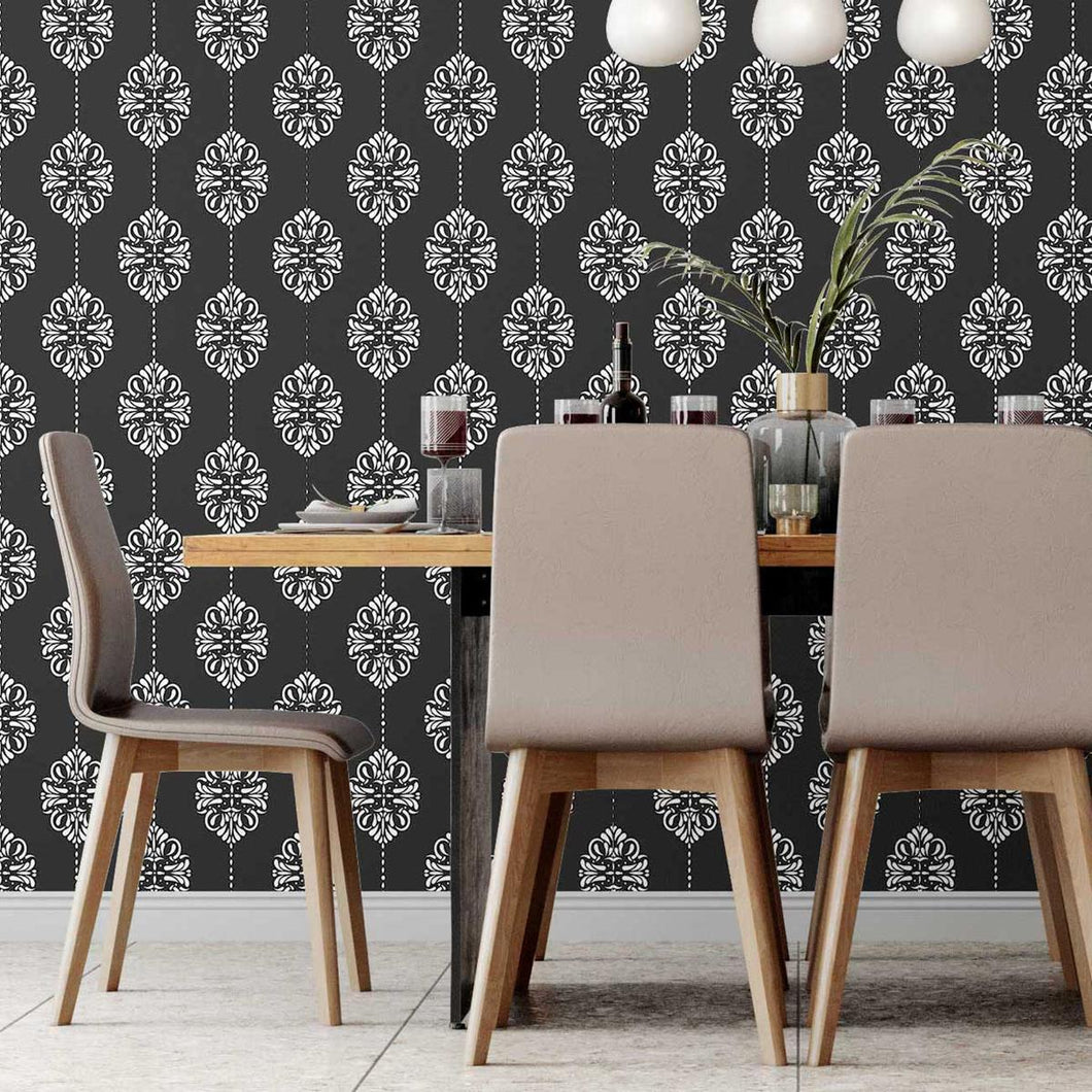 Damask in Black and White Peel & Stick Wallpaper N07042
