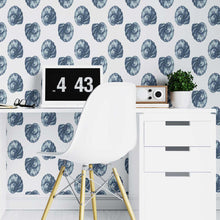 Load image into Gallery viewer, Shells Blue Spirals Peel &amp; Stick Wallpaper N07050
