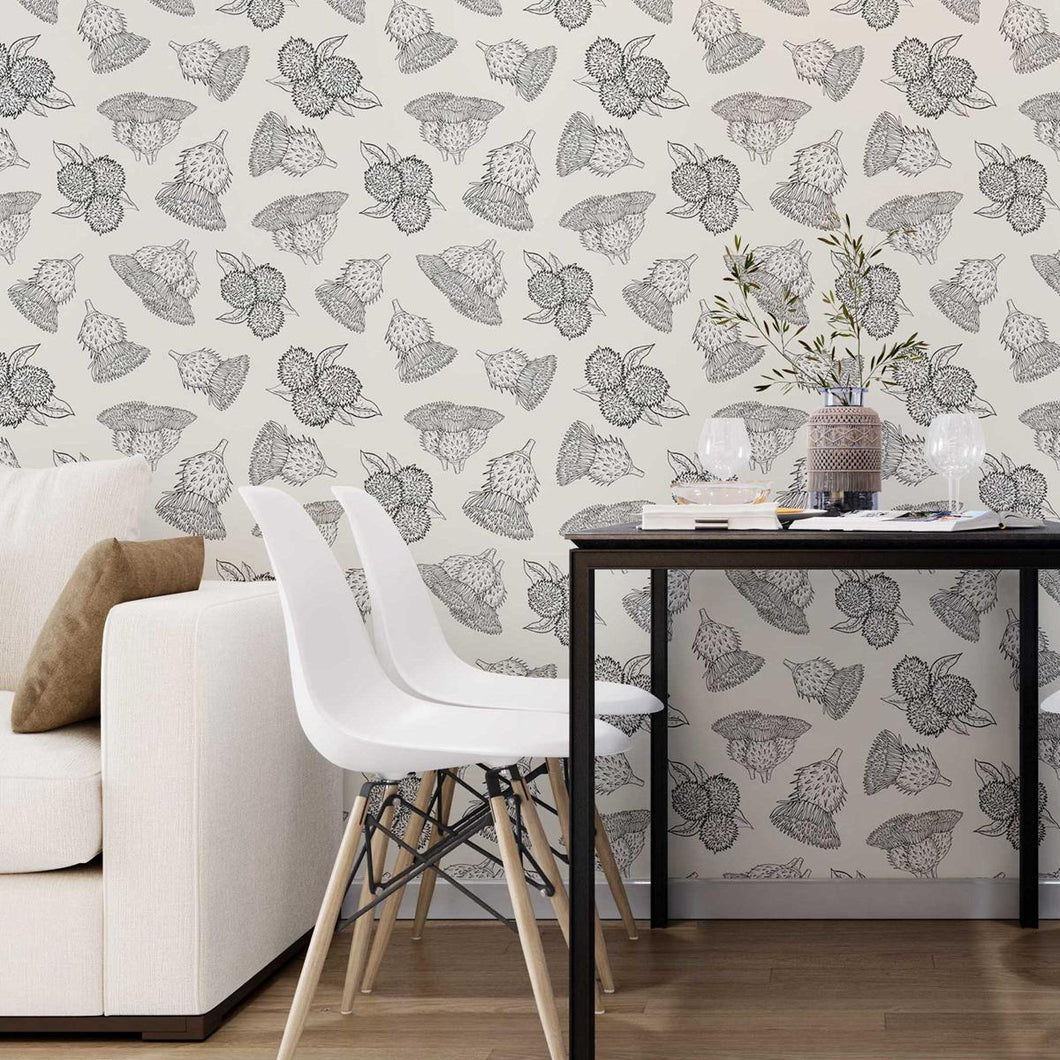 Exotic Flowers B&W Peel & Stick Wallpaper N07056