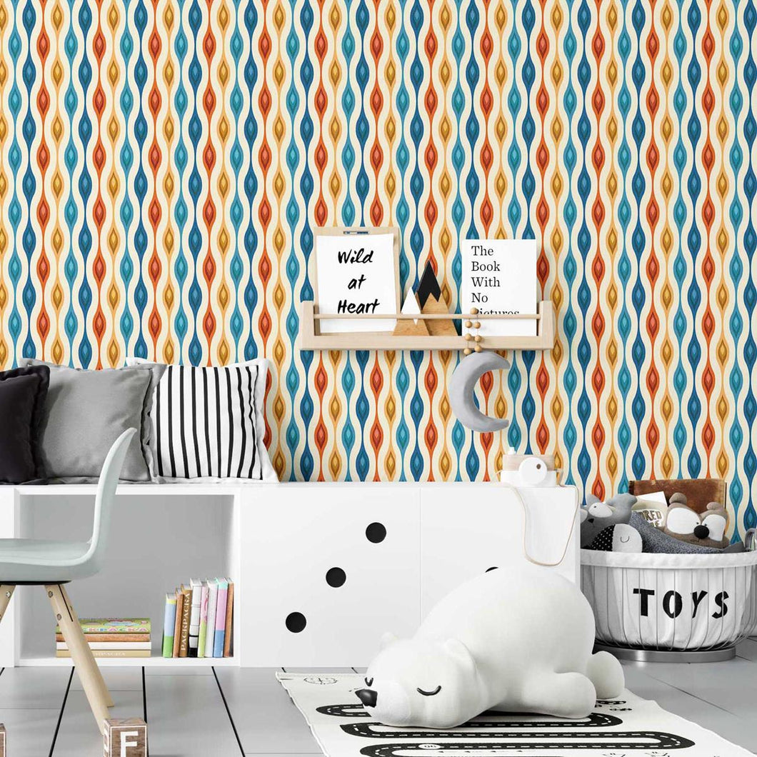 Abstract Orange and Blue Peel & Stick Wallpaper N07067