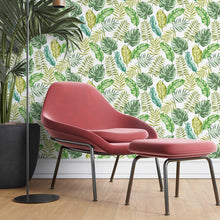 Load image into Gallery viewer, Tropical Leaves Green White Peel &amp; Stick Wallpaper N07071
