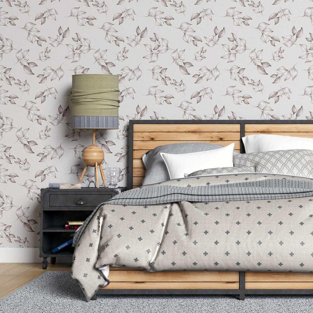 Leaves Grey Peel & Stick Wallpaper N07077