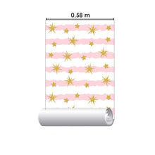 Load image into Gallery viewer, Abstract Stripes Pink and Stars Golden Glitter Peel &amp; Stick Wallpaper N07085

