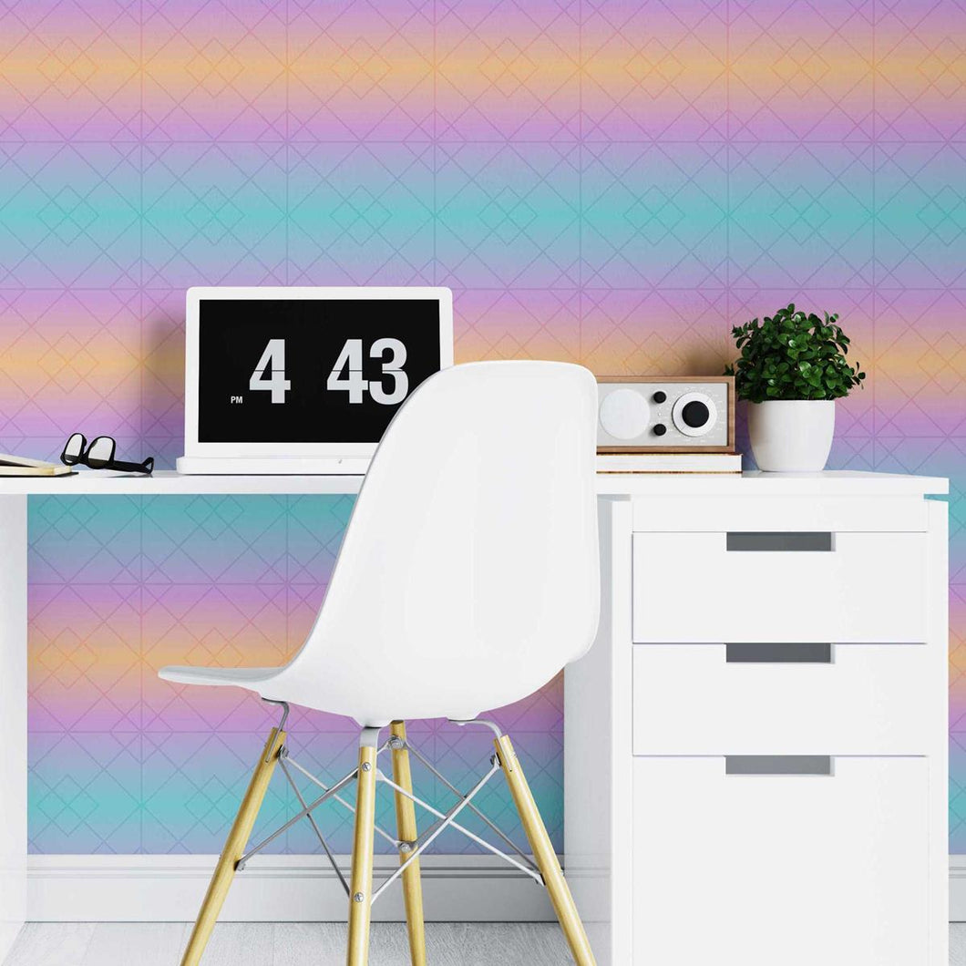 Geometric Blue Lilac and Orange Gradient Peel & Stick Wallpaper N07155