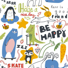 Load image into Gallery viewer, Animais Cartoon Lettering Peel &amp; Stick Wallpaper N08034
