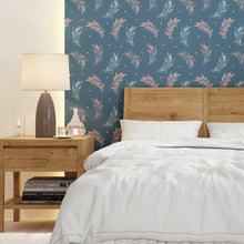 Load image into Gallery viewer, Leaves Blue and Pink Peel &amp; Stick Wallpaper N08070
