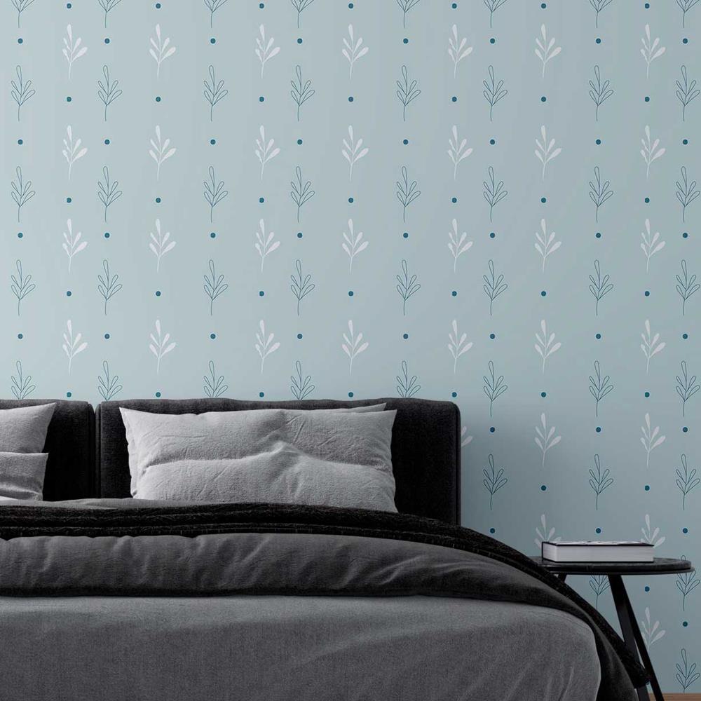 Branches Minimalist Polka Dots Blue Peel & Stick Wallpaper N08071