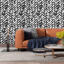 Load image into Gallery viewer, Chevron Black and White Peel &amp; Stick Wallpaper N08087
