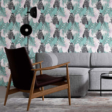 Load image into Gallery viewer, Zebras Tropical Flowers and Le Birds Peel &amp; Stick Wallpaper N09008
