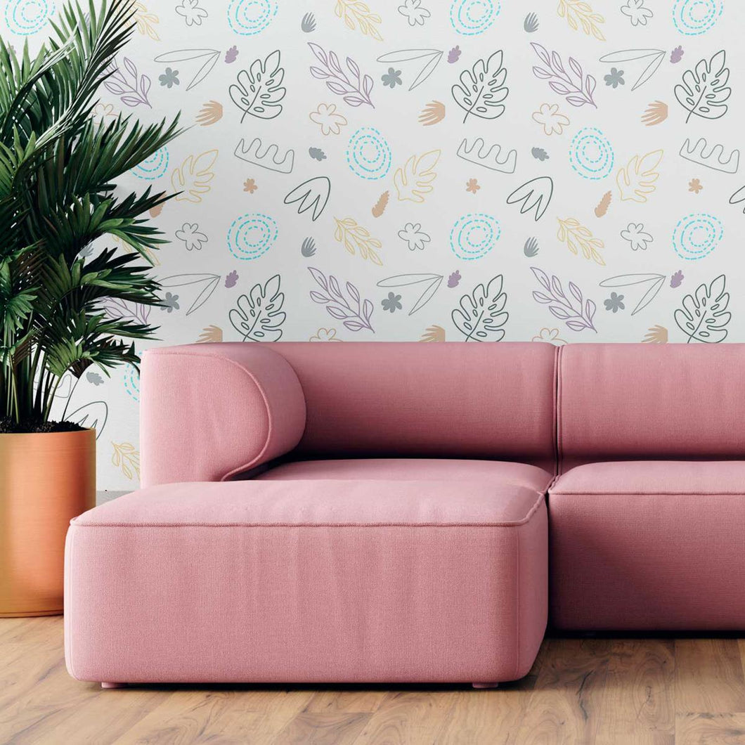 Abstracts Leaves and Circles Peel & Stick Wallpaper N09017