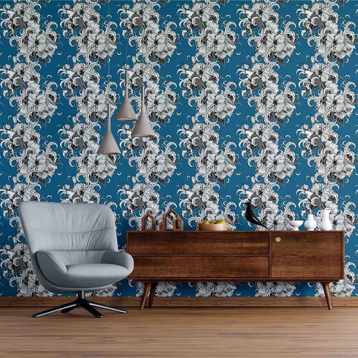 Carp and Flowers Peel & Stick Wallpaper N09018