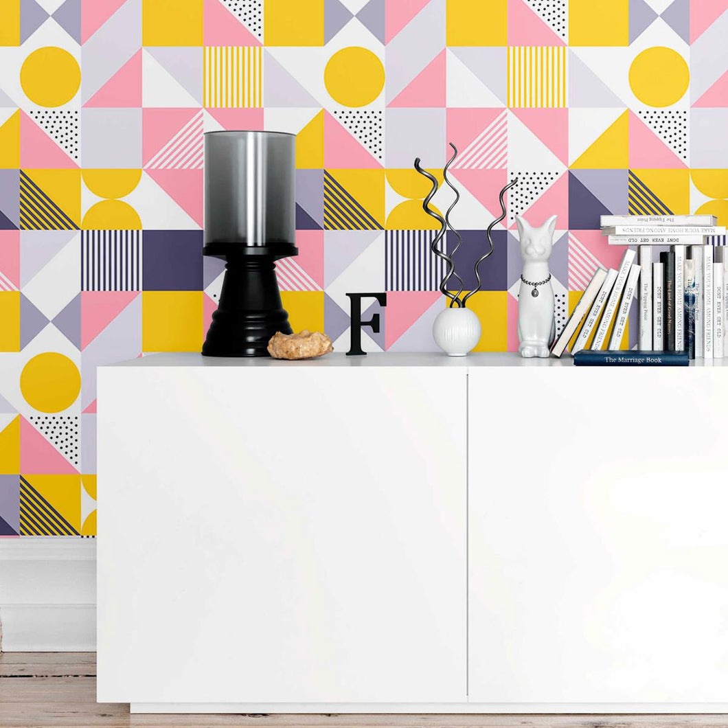 Geometric Abstract Retro Peel & Stick Wallpaper N09023