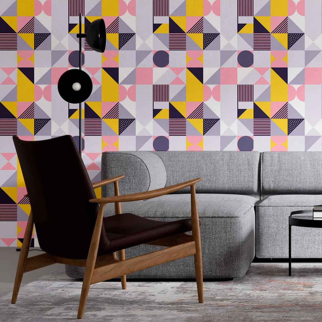 Lilac Geometric Retro Peel & Stick Wallpaper N09025