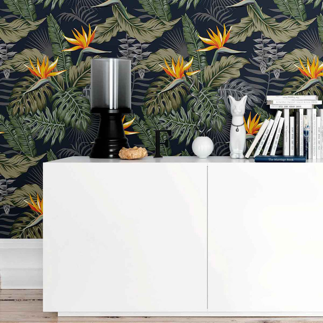 Flower and Tropical Leaves Peel & Stick Wallpaper N09028