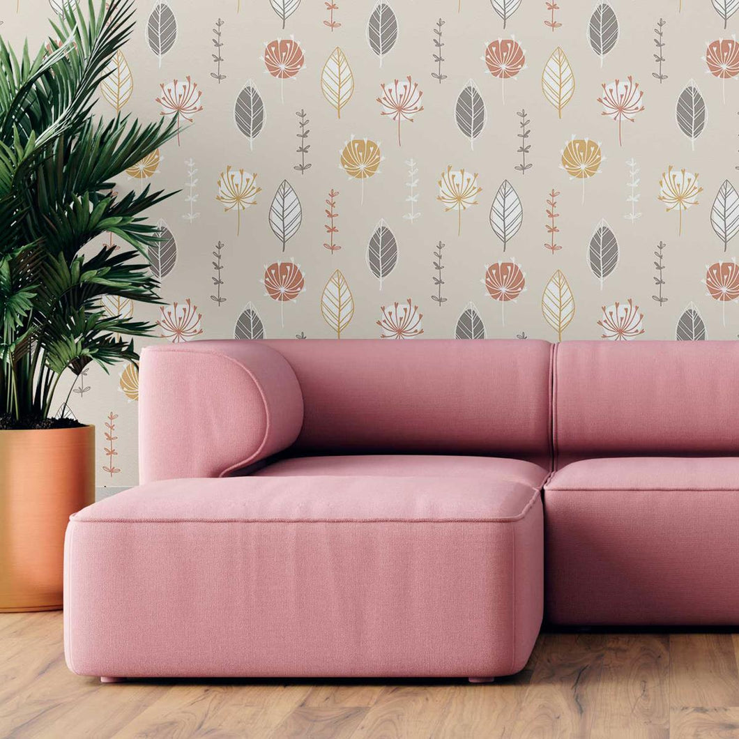 Abstract Leaves Cream Peel & Stick Wallpaper N09035