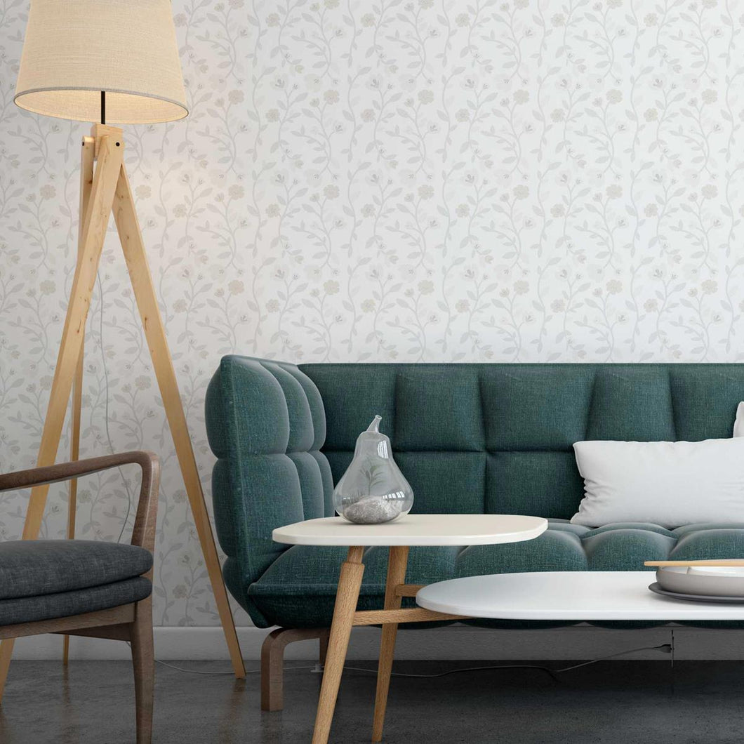 Flowers and Leaves Beige Abstract Peel & Stick Wallpaper N09054