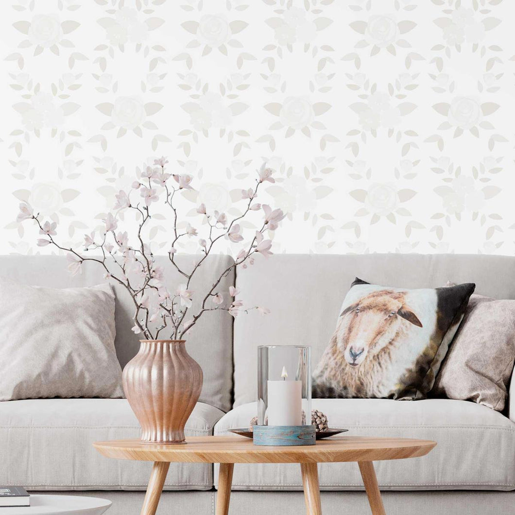 Abstract Wildflowers Beige Peel & Stick Wallpaper N09056