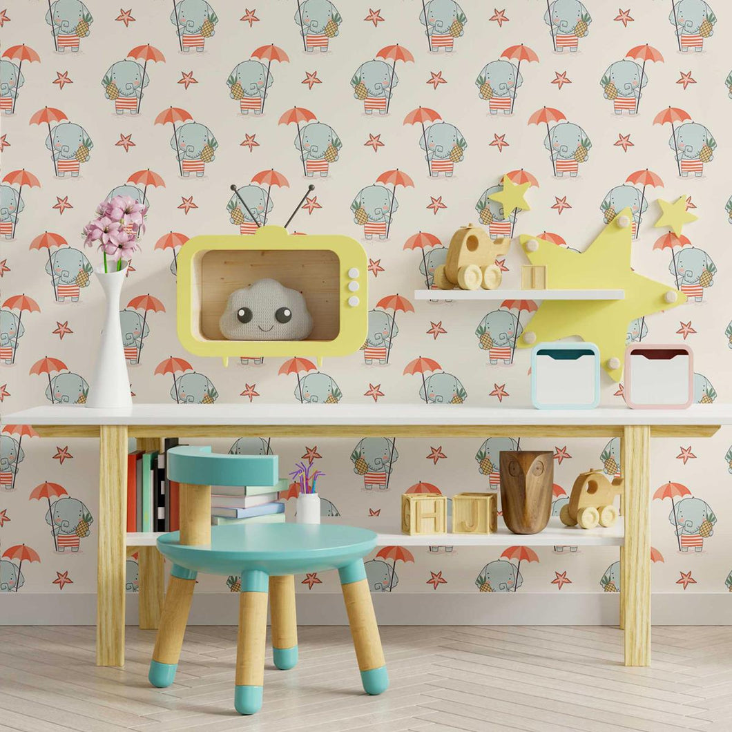 Elephants and Umbrella Peel & Stick Wallpaper N09081